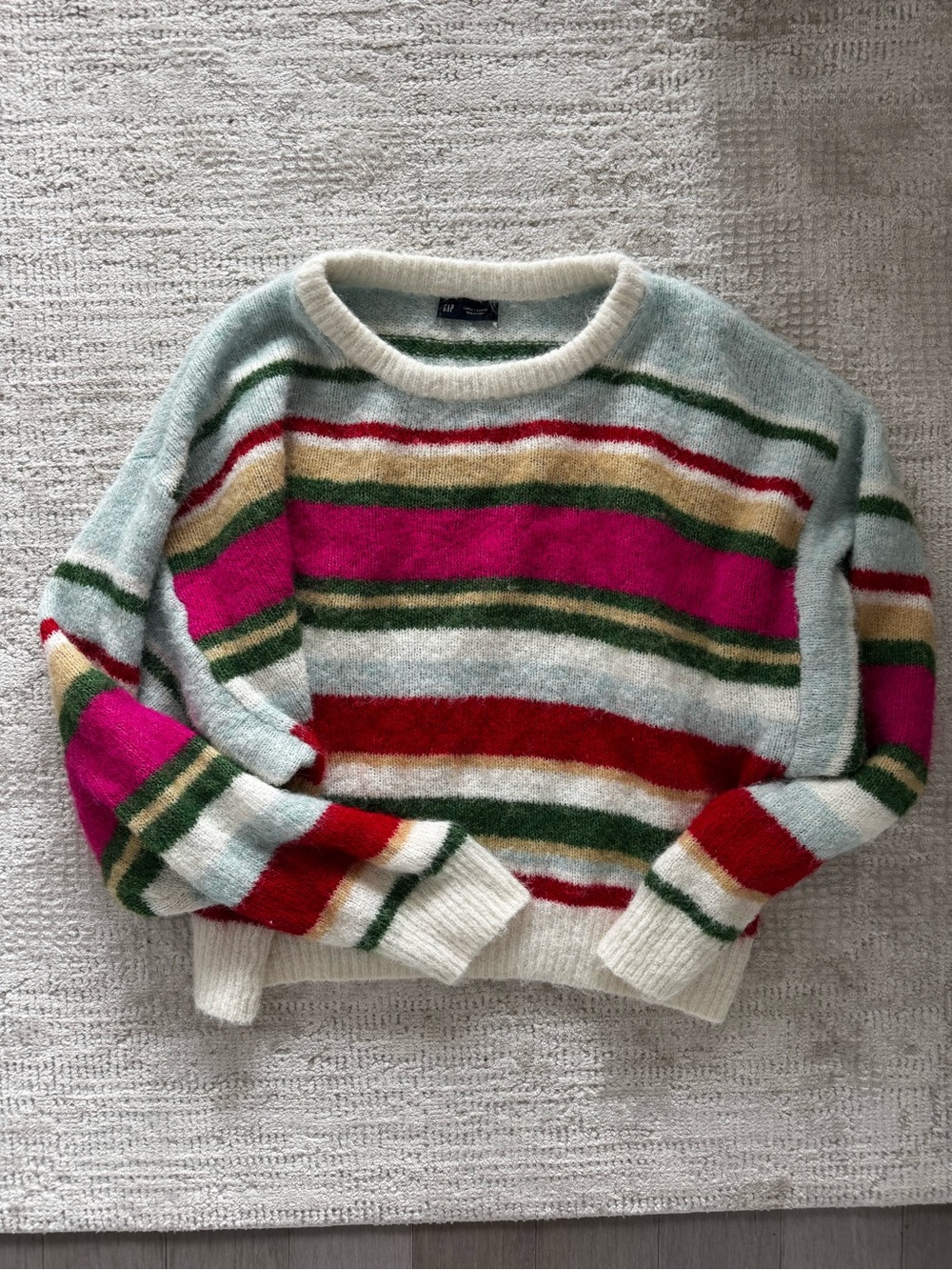 GAP Striped Crewneck Sweater in Pink, Red, Green, Cream